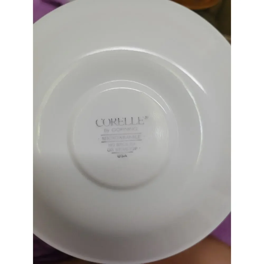 Vintage corelle six piece lot saucers small dish set green and gold trim